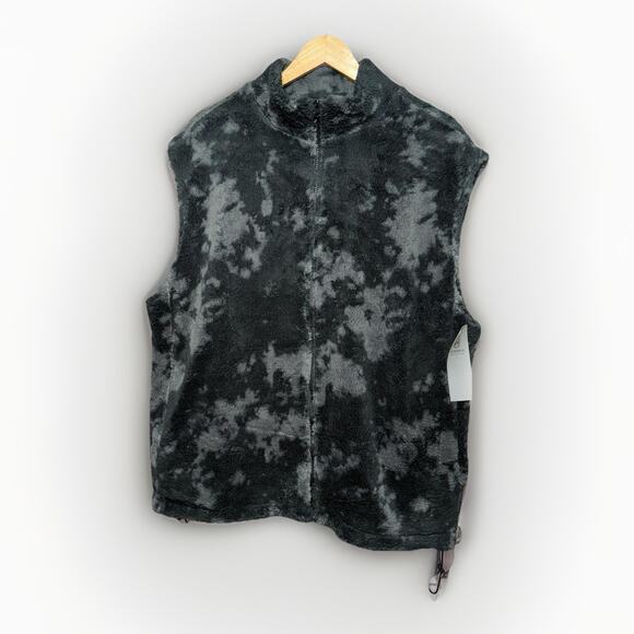 Mono B Jackets & Blazers - Mono B Sherpa Vest Women’s 3XL Fleece Black & Gray Tie Dye Full Zip Sleeveless